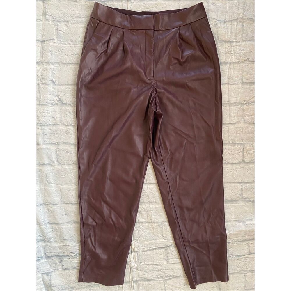Express women 10R pleated lined vegan leather pants burgundy brand new